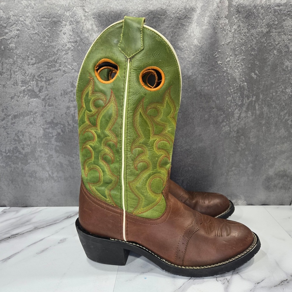 Laredo Cowboy Boots Mens 9 D Brown Green Leather Western Stitch 68424